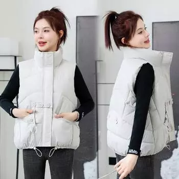 FASHION Down cotton vest women s 2024 autumn and winter new loose three-grain buckle sleeveless bread Down cotton vest Clothes M