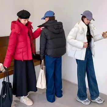 FASHION down cottonwomen s 2024 new winter thickened short fashion cotton-paddedhooded warm loose bread Clothes M чёрный