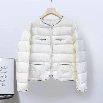 FASHION Down Jacket Women s 2024 New Short Thin Versatile Fashion White Duck Down and Winter Small Sweet Jacket Clothes M чёрный