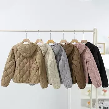 МОДНАЯ короткая куртка с легким тонким пухом женская весенняя свободная повседневная простая куртка с капюшоном женская M серый