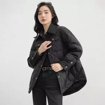 FASHION Down Женская новинка 2024 года из белого утиного пуха Xiaoxiangfeng с воротником рубашки, модная короткая удобная зимняя модная одежда S серый