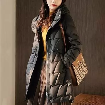 FASHION Down Женская зимняя мода 2024 года из белого утиного пуха средней и длинной средней и толстой толщины с капюшоном под давлением M