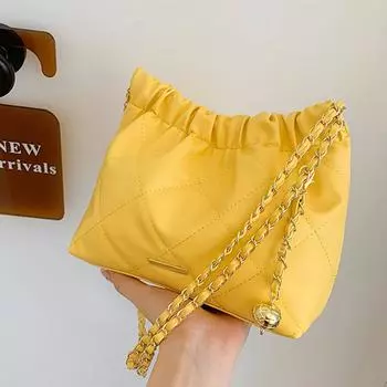 Fashion drawstring bag women s chain bag 2025 spring versatile shoulder underarm bucket bag чёрный