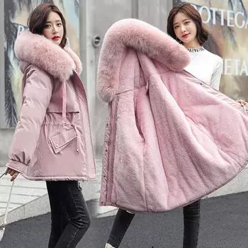 FASHION Drawstring Cotton-padded Women s Medium and Long Added Jacket Korean Version Loose Down Cotton-padded Winter Coat Clothes M