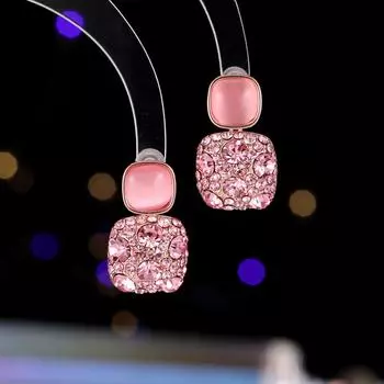 Fashion earrings classic simple S925 silver needle temperament diamond-set geometric square earrings women