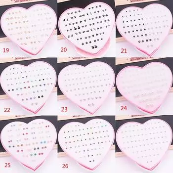 Fashion Earrings Suit Crystal Heart Shape Plastic Stall Simple 1~36 pairs Boxed