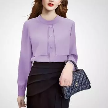 Fashion Elegant Fancy Autumn Niche Style Long Sleeves Shirt Purple L
