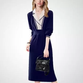 Fashion Elegant Slim Fit Fashionable Knitted Dress Blue Purple M