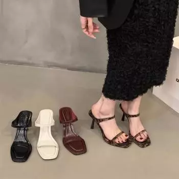 Fashion Elegant Summers Open Toe Women Slippers Open Toe High Heel Slides Shoes Ladies Outdoor Beach Vacation Sandalias Size 35(foot 22.5cm) бежевый