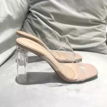 Fashion Elegant women s Slippers Fashion Luxury women Pumps PU Open Toe female Heel shoes New indoor Clear woman shoes sapatos feminino 34