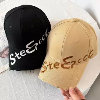 Fashion embroidery letter baseball cap children hard top versatile face small trend big head circumference cap deep top M56-58cm розовый