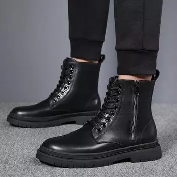 Fashion England style men boots black stylish original leather shoes cowboy autumn winter boot handsome platform high motorcycle botas 240 чёрный