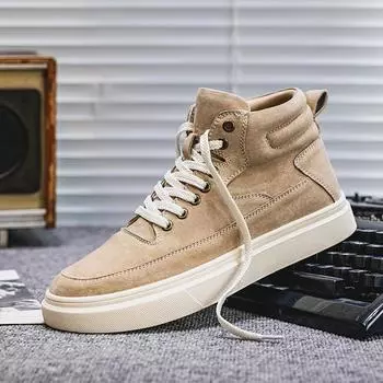 Fashion England style mens casual cow suede leather boots lace-up flats shoes outdoors cowboy desert boot platform work ankle botas mans 240 бежевый