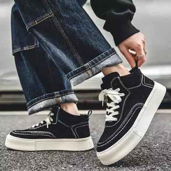 Fashion England style mens fashion cow suede leather boots lace-up oxfords shoes cowboy flats platform boot outdoors ankle desert botas 6.5 чёрный