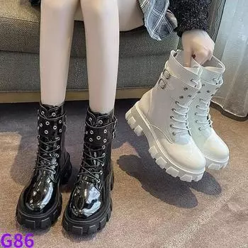 fashion European and American thick soled lace up women s boots British style new warm plush motorcycle boots high-quality women s shoes 35
