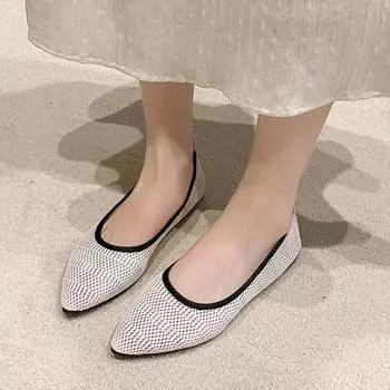 Fashion European and American Women s Shoes 2024 New Pointed Mesh Breathable Low Heel Fashion Simple Flat Sole Single Shoe Zapatos Mujer 36 темно-серого
