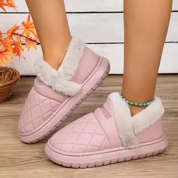 fashion EVA Sole Waterproof Snow Boots Women Winter 2024 Thick Bottom Long Plush Cotton Shoes Woman Anti Slip Warm Faux Fur Ankle Boots 36-37 светло-серый