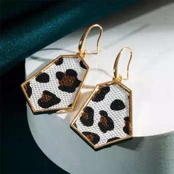 Fashion Exaggerated Graceful Rhombus Leather Super Flash Earrings Alloy 6.3*3cm коричневый