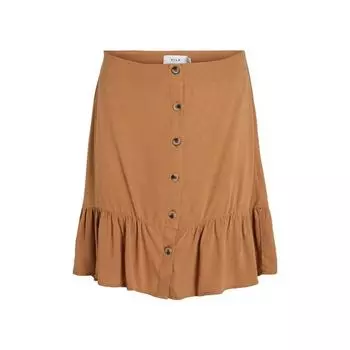 Fashion Export Original Order Leftover Stock Summer Floral A- line Woven Buttons High Waist Ladies Summer Skirt Slim Looking Light brown 34
