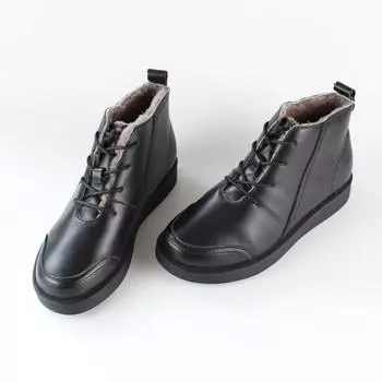 Модные зимние сапоги из натуральной кожи с внутренней стороны и шерстью, зимние женские сапоги с плоским дном, теплая женская обувь 35 чёрный