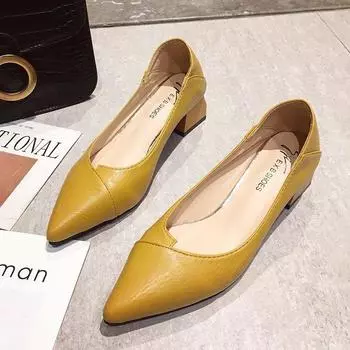 Fashion Fall New Pointed Head Shallow Mouth with Single Shoes Women Fashion Thick Heel Professional Work Shoes 35 зелёный