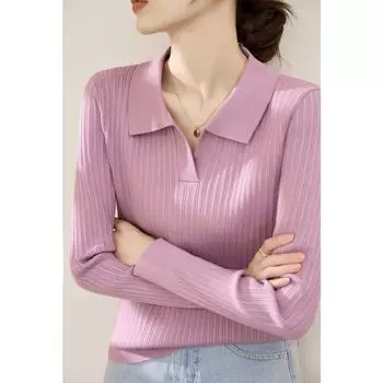 Fashion Fancy Long Sleeves Slim Fit Sweater Base Minimalist Winter New Arrival Polov Collar Top Women s Knitwear Taro purple [high quality fabric]] L