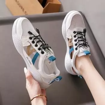 Мода 2024 Новые летние женские дышащие сандалии из сетчатой ткани, спортивная обувь, удобная нескользящая обувь с низким верхом 35 бежевый