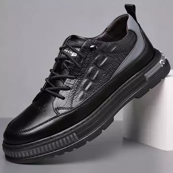 Fashion Fashion Brand Men s Sports Leisure Shoes Thick Soled Leather Increased Height British Shoes Versatile Men s Workwear Shoes 38 белый