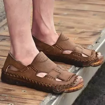 Модные брендовые летние новые сандалии из коровьей кожи с мягкой дышащей подошвой, новые удобные и нескользящие мужские пляжные туфли ручной работы 38 коричневый