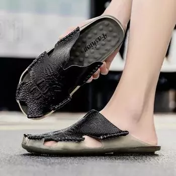 Fashion Fashion Breathable Men Handmade Genuine Sandals Man Summer Beach Casual Shoes Men Platforms Rubber Slippers Comfortable Size 46 38 красный