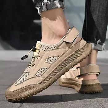 Fashion Fashion Breathable Mesh Shoes Non-Slip Mens Soft Sport Sandals Comfortable Man Outdoor Sneakers Lightweight Hiking Sandals Men 38 серый