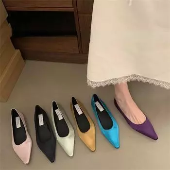 Fashion Fashion Breathable Satin Finish Ballet Flats Women Mesh Casual Shoes Soft Rubber Sole Pointed Toe Slip on Loafers Zapatos 2025 35 жёлтый