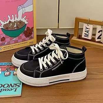 Fashion Fashion Casual High Top Canvas Shoes for Women Spring Autumn Black Designer Women s Vulcanize Shoes Lace Zapatos De Mujer 35