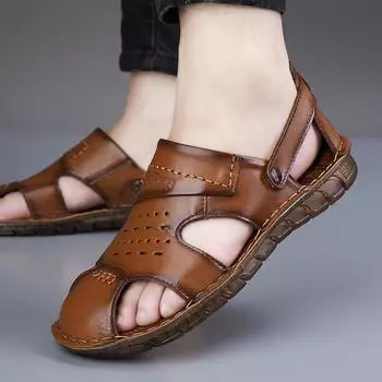 Fashion Fashion Casual Leather Soft Soled Outdoor Beach Men s Sandals Summer Designer New Soft Leather Hollow Men s Slippers Zapatos 38