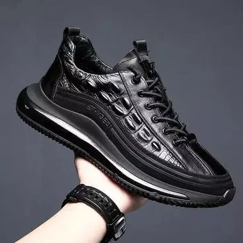 Fashion Fashion Casual Sports Sneakers for Men Autumn Winter Cowhide Crocodile Print Men Shoes Soft Sole High Quality Leather Shoes Male 38 чёрный