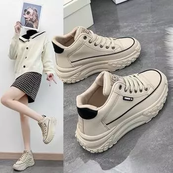 Fashion Fashion Designer Casual Sneakers Spring New Retro Platform Flats Shoes Ladies Small White Shoes Board Shoe Versatile Tenis Mujer 35 бежевый
