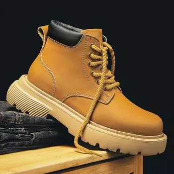 Fashion Fashion Designer Man High Top Footwear new All-match Motorcycle Boots Outdoor Basic Shoe Men High Quality Leather Ankle Boots 38 светло-коричневого