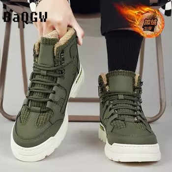 Fashion Fashion Designer Winter Men s Plush Boots Comfortable Warm Luxury Outdoor Snow Boots Lace-up High Top Casual Shoes Sneakers 39 хаки