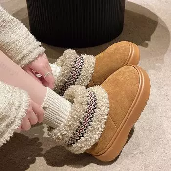 Fashion Fashion Faux Fur Slip on Snow Boots for Women Ethnic Style Thick Sole Fluffy Plush Cotton Padded Shoes Woman Winter Fuzzy Boots 36-37 малиновый