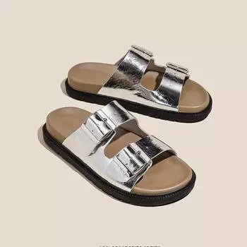 Fashion Fashion Flat Designer Sandals Summer Casual Sandals Female Platform Sandals Thick Flat Sandals Tourism Beach Shoes Size 35-40 35 серебряный