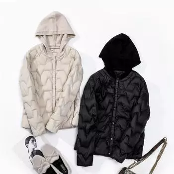 FASHION Fashion foreign style age-reducing down jacket women s short knitted hooded light and thin 2024 winter light jacket Clothes M чёрный