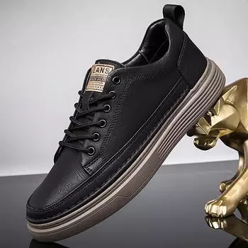 Fashion Fashion Genuine Leather Sneakers Lace Up Men Shoes Black Handmade Sneakers Men High Quality Casual Shoes Breathable Walking Shoe 38 чёрный