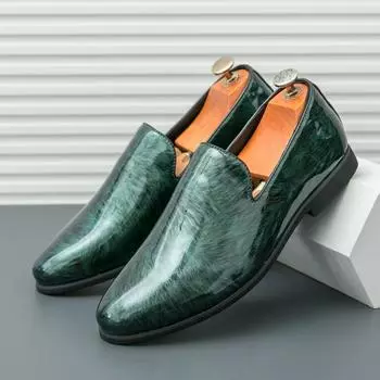 Fashion Fashion Green Elegant Man Dress Shoes Original Glitter Patent Leather Shoes for Men Slip-on Moccasins Luxury Men s Social Shoe 38