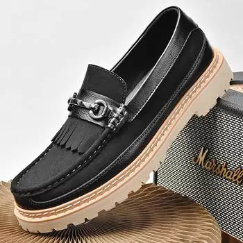 Fashion Fashion Men Casual Business Dress Shoes Luxury Brand Genuine Leather Classic British Style Tassels Loafers Outdoor Driving Flats 38 чёрный