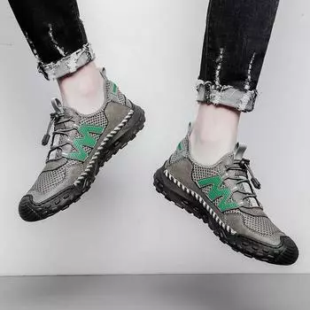 Fashion Fashion Men Mesh Loafers Summer Casual Shoes Men Good Quality Flat Sneakers Men New Breathable Men’s Slip on Sports Wading Shoes 38 серый