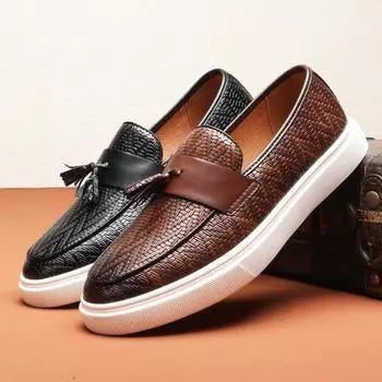 Fashion Fashion Men s Casual Leather Shoes Slip-on Men Classic British Style Tassels Loafers Mens Outdoor Driving Flats 38 коричневый