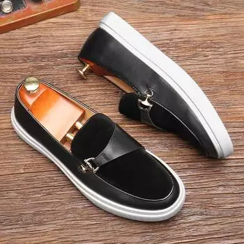 Fashion Fashion Men s Casual Slip-on Leather Shoes Men Classic Buckle Loafers Moccasins Mens Outdoor Board Shoe Driving Flats 38 (US 6)