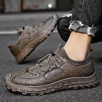 Fashion Fashion Men s Casual Sneakers Leather Breathable Outdoor Hiking Shoes Men Non-Slip Trekking Shoes Mens Moccasins Zapatos Hombre 38 чёрный