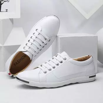 fashion Fashion Men s Leather Shoes Plus Size 48 Men Leather Shoes Simple Designer Men s Shoes Breathable Classic Lace-up Sneakers 38 белый