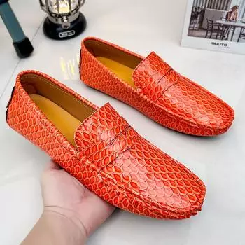Fashion Fashion Men s Loafers Shoes outdoor Comfortable Leather Casual Shoes for Men Slip-On Driving Shoes male Mocasines Hombre 38 оранжевый